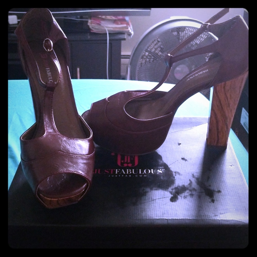 Brown faux leather heels